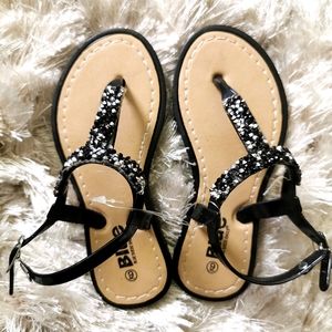 Girls black and silver studded sandals, 9